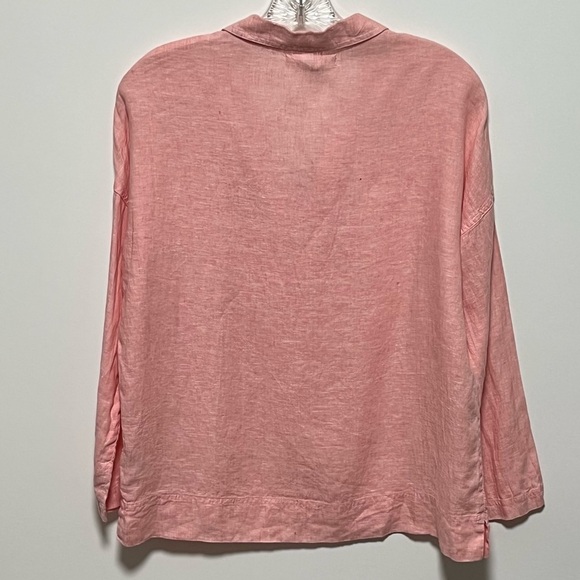 C&C California Pink relaxed fit Linen Collared Pullover all season Blouse top - Picture 4 of 7